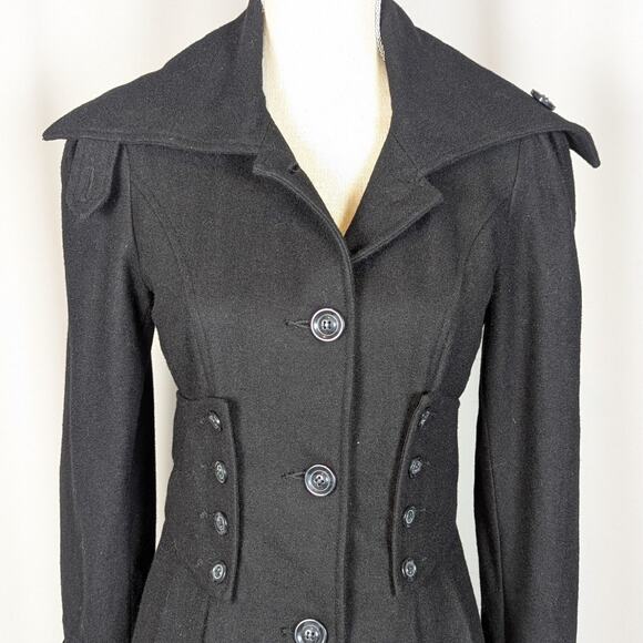 Hazel Hazel Black Wool Blend Fit & Flare Military Coat Size Small - Picture 12 of 16